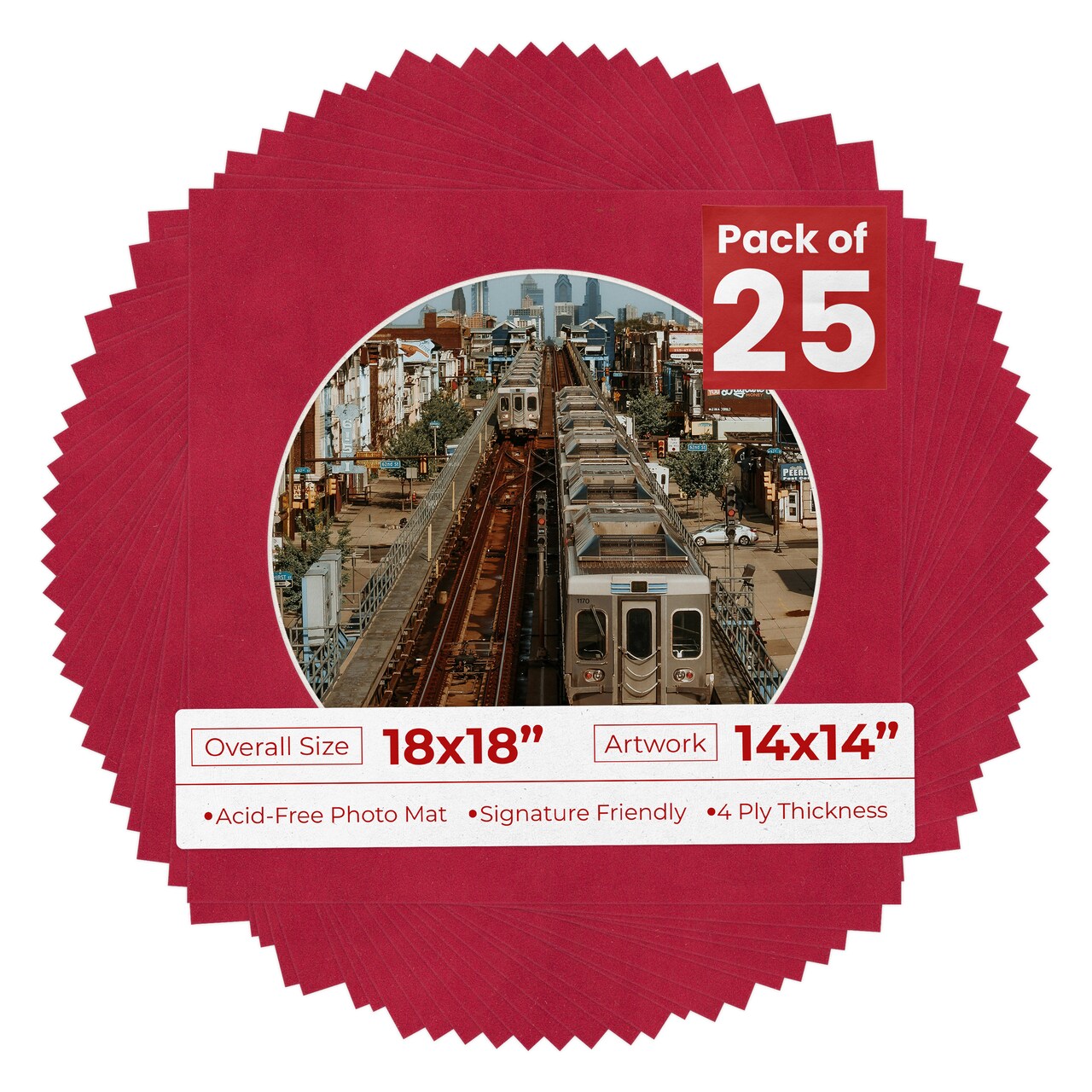Red Suede Mat Board for 18x18 Frames - Circle Opening for 14x14 Photos
